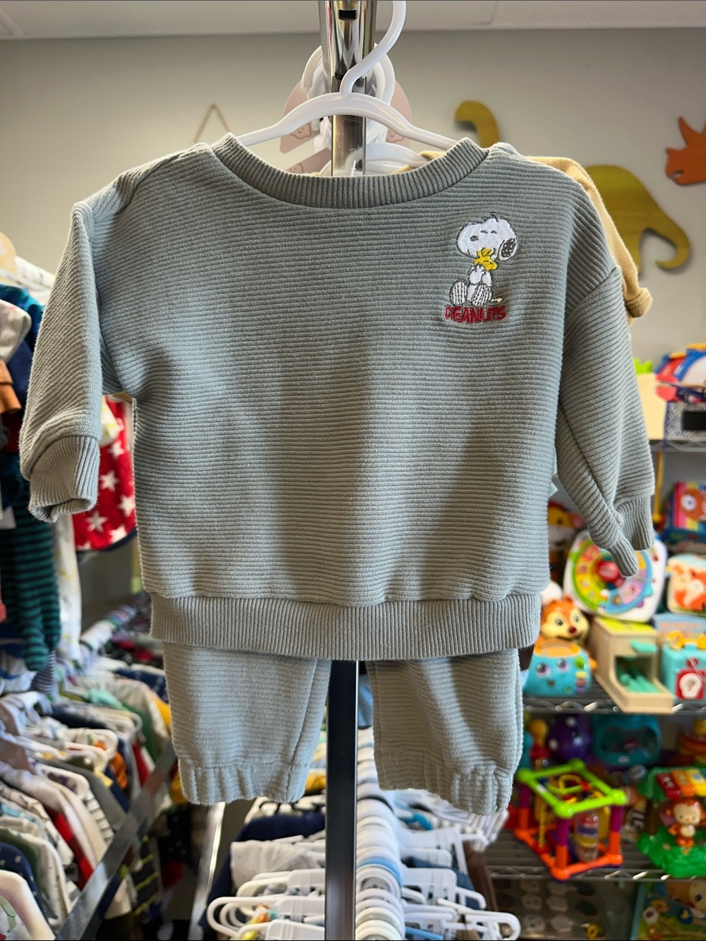 Peanuts Kids Sage Green Snoopy Embroidered Sweatshirt Set